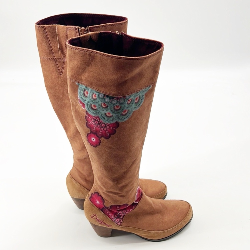 Desigual ESTHER High Shaft High Heel Boots, EU 37 US 6.5, Brown Floral - Picture 3 of 15